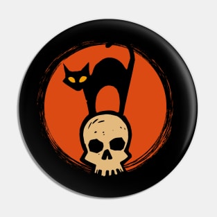 Halloween Cat on Skull Pin