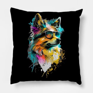 Colourful cool Pomeranian dog with sunglasses. Pillow