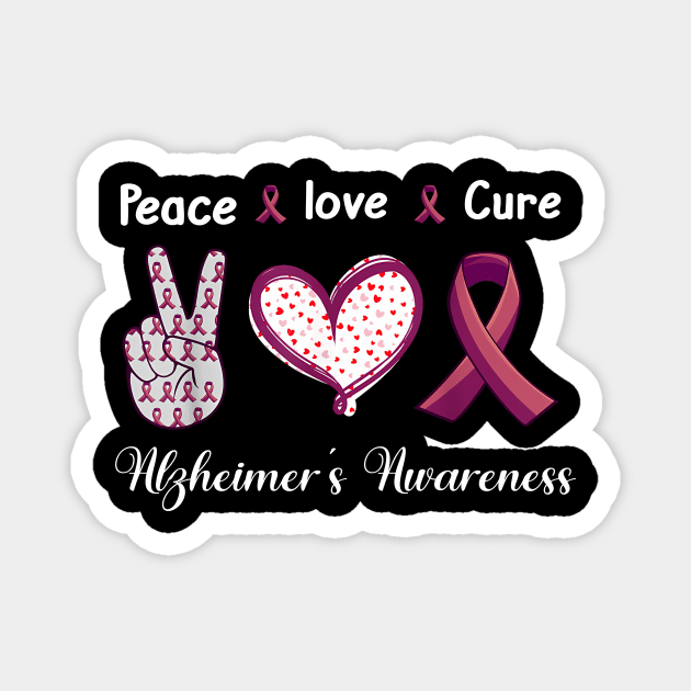 Peace Love cure alzheimer's awareness Magnet by New Hights