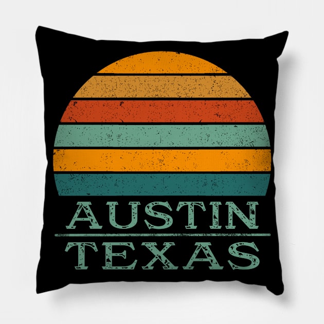 Retro Sunset Austin Texas Pillow by tropicalteesshop