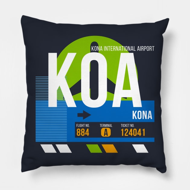 Kona (KOA) Hawaii Airport // Retro Sunset Baggage Tag Pillow by Now Boarding