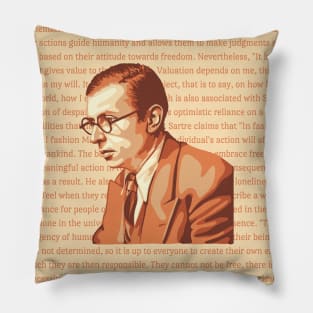 Jean-Paul Sartre Portrait and Quote Pillow