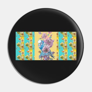 Budgie Blue on Yellow Daffodil Flower Pattern Pin