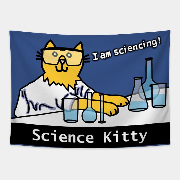 Science Kitty Cat Tapestry by ellenhenryart