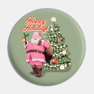 Retro Vintage Pink Santa Claus | Happy Holidays Pin