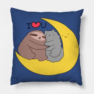 I Love You Moon Sloth and Cat Pillow