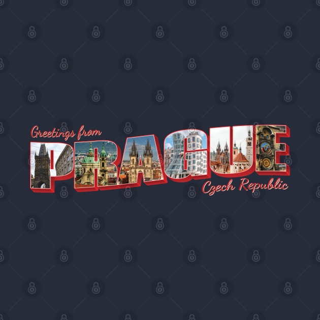 Greetings from Prague in Czech Republic Vintage style retro souvenir by DesignerPropo