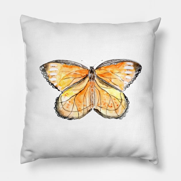 orange and black butterflies watercolor 1 Pillow by colorandcolor