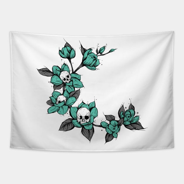 Flower skulls Tapestry by Jess Adams