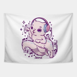 Cute cat in headphones feeling the melody of music song Tapestry