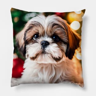 Cute Shih Tzu Christmas Puppy Pillow