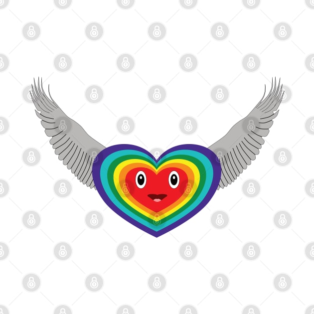 Cartoon of a heart with rainbow colors, flying by GiCapgraphics