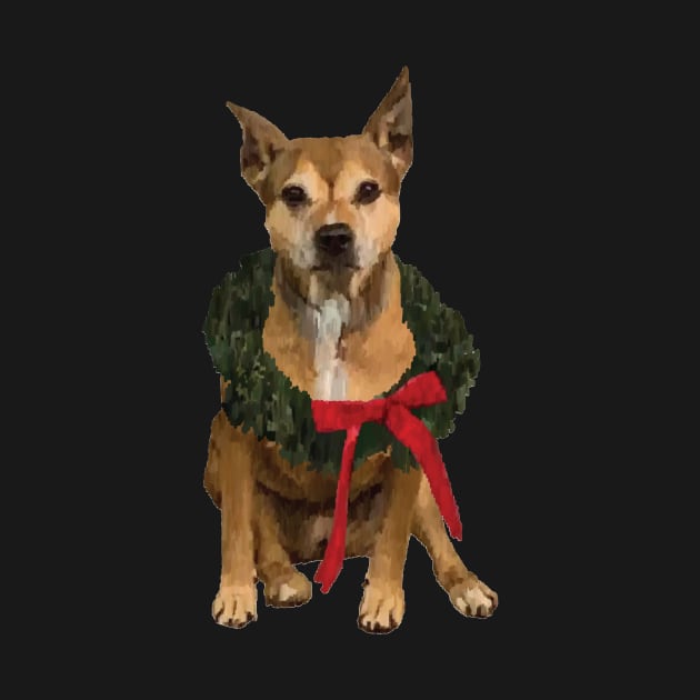 Pitbull with Holiday Wreath by calliew1217