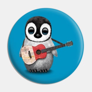 Baby Penguin Playing Maltese Flag Guitar Pin