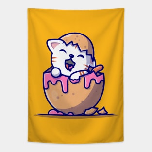 Cute Cat In Egg Cartoon Vector Icon Illustration Tapestry