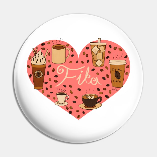 Fika Coffee Heart - Coffee Lovers Heart Pin by EcoElsa