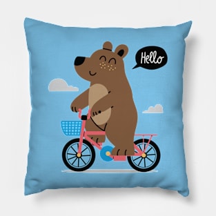 Cute bear riding bike Pillow