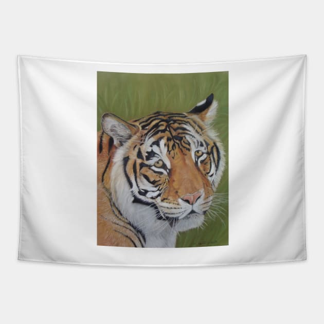 wildlife picture of big cat sad tiger Tapestry by pollywolly