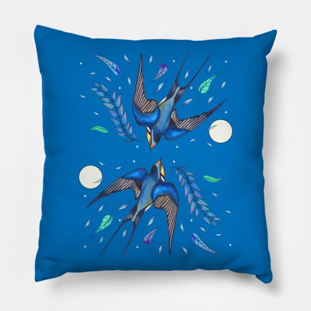 Swallows in the Stars Pillow by nocturne-design