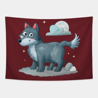 Hand Drawn Cartoon Wolf Tapestry