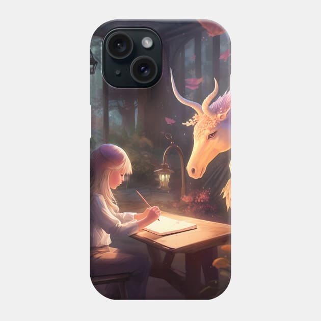 The Enchantment of Fantasy: A Magical Journey with a Dreaming Unicorn and an Adventurous Child in a Dream World Phone Case by insaneLEDP