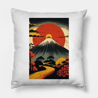 Japanese Volcano Sunset Pillow