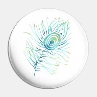 Turquoise Peacock Feather on White Pin