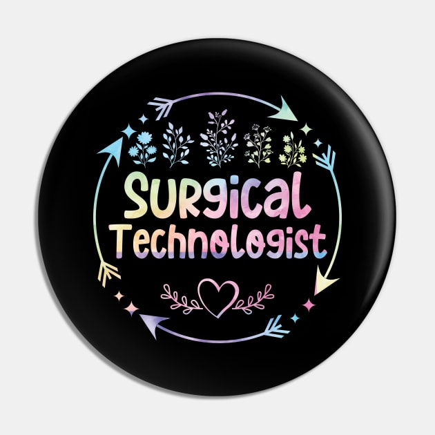 Surgical Technologist cute floral watercolor Pin by ARTBYHM