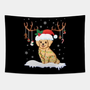 Golden Retriever Reindeer Santa Noel Costume Dancing On Snow Tapestry