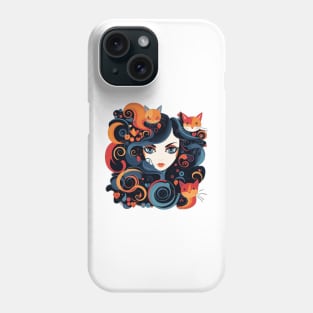 Beautiful woman with cats in her hair Phone Case