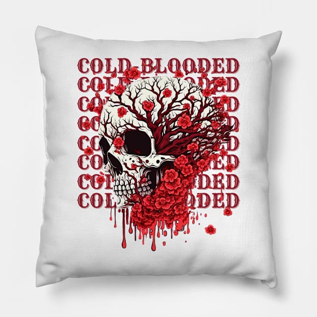 Red Flowers Skull Cold-Blooded Pillow by T-signs