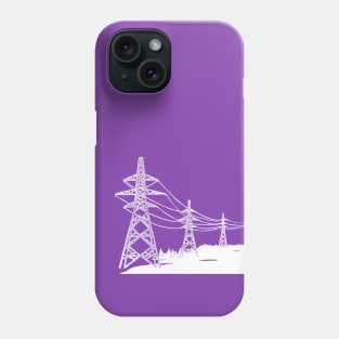 Electricity Pylons Linocut Print. White Silhouette on Purple Phone Case