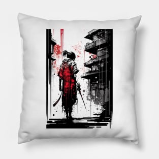 Ink Painting of A Japanese Kenshi Pillow