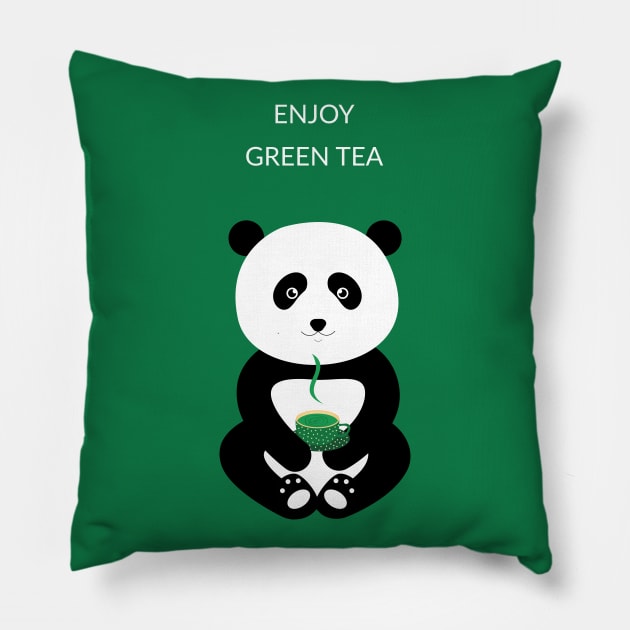 Panda and green tea Pillow by grafart