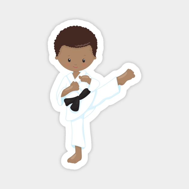 African American Boy, Karate Boy, Black Belt, Kata Magnet by Jelena Dunčević