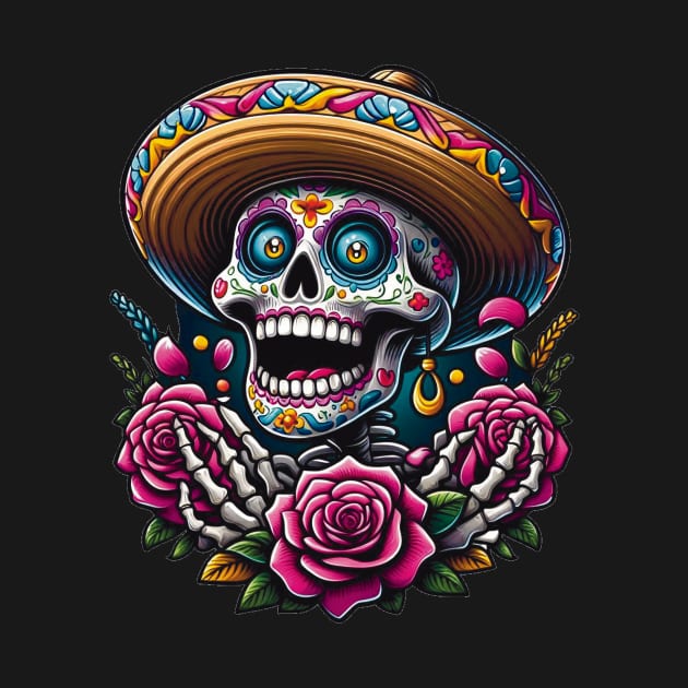 Sugar Skull Art - Skeleton Sombrero Roses by ImaginativeInkPOD