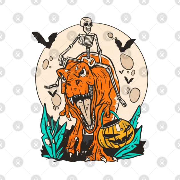 Skeleton Riding T-rex With Pumpkin by mehdime