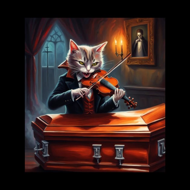 horrifying vampire cat playing violin by Catbrat