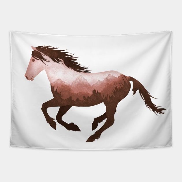 Dramabite Wild Horse Mustang Equine Double Exposure Wildlife Animal Tapestry by dramabite