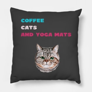 Coffee cats and yoga mats funny yoga and cat drawing Pillow