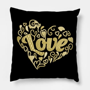 Love in Love heart Canary Yellow Embroidered Look Pillow