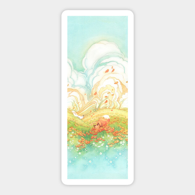 Meadow Frolic Watercolor Fox Kitsune Pattern - Meadow Flowers - Sticker ...