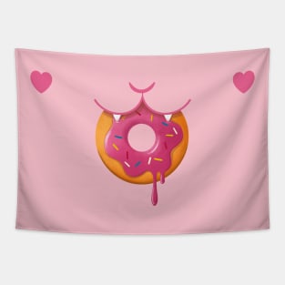 Cat Having Donut - Strawberry Pink Tapestry