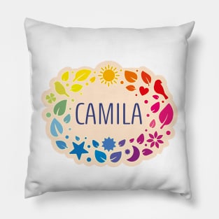 Camila name with colorful leaves Pillow