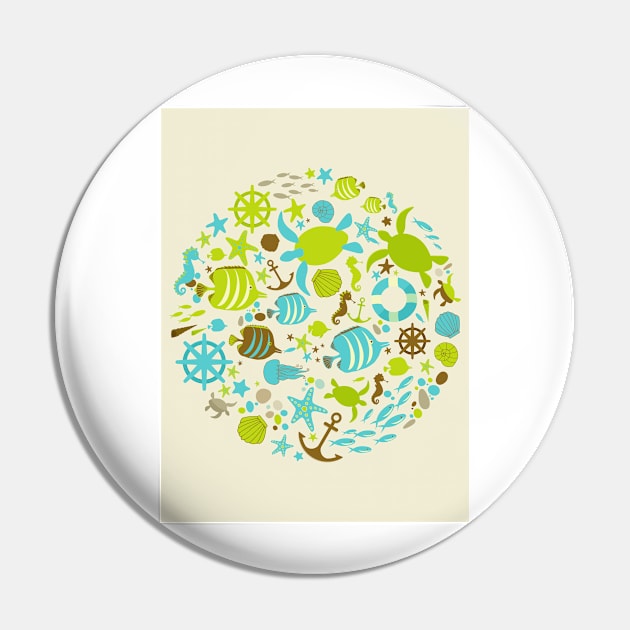 Save The Ocean Keep The Sea Plastic Free Turtle Scene Pin by IstoriaDesign