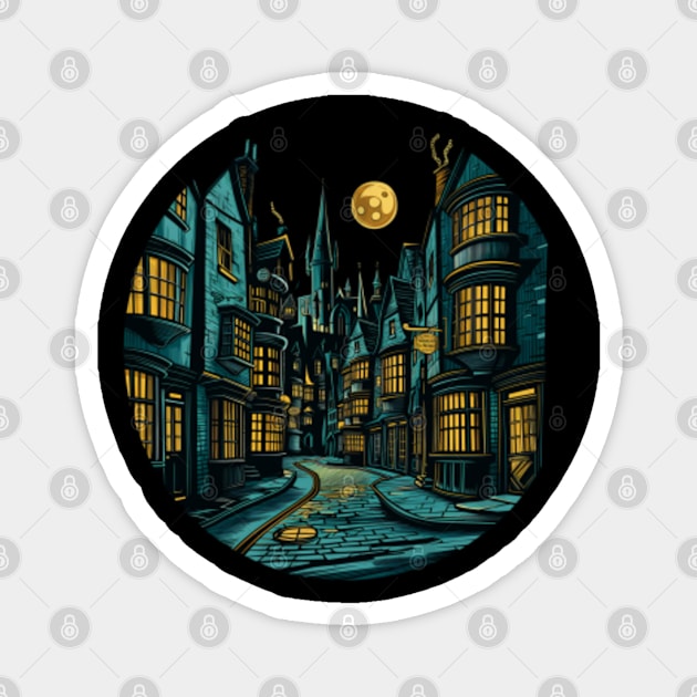 The Alley by Night - Full Moon - Fantasy Magnet by Fenay-Designs