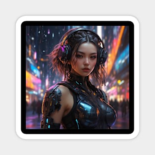 Stylized Cyberpunk Anime Girl Magnet