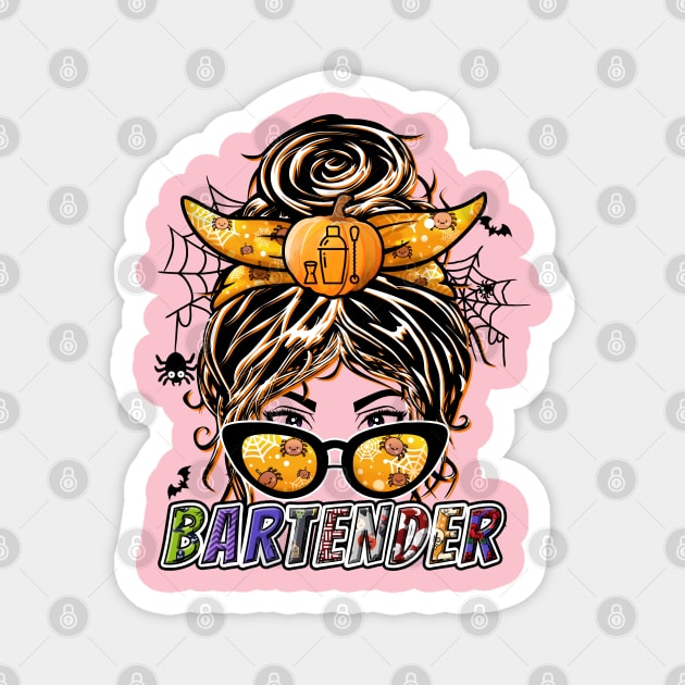 Bartender Messy Bun Bargirl Gift Magnet by BadDesignCo