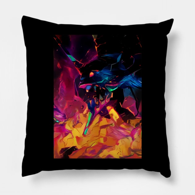 Neon Berserk Mecha Pillow by hustlart