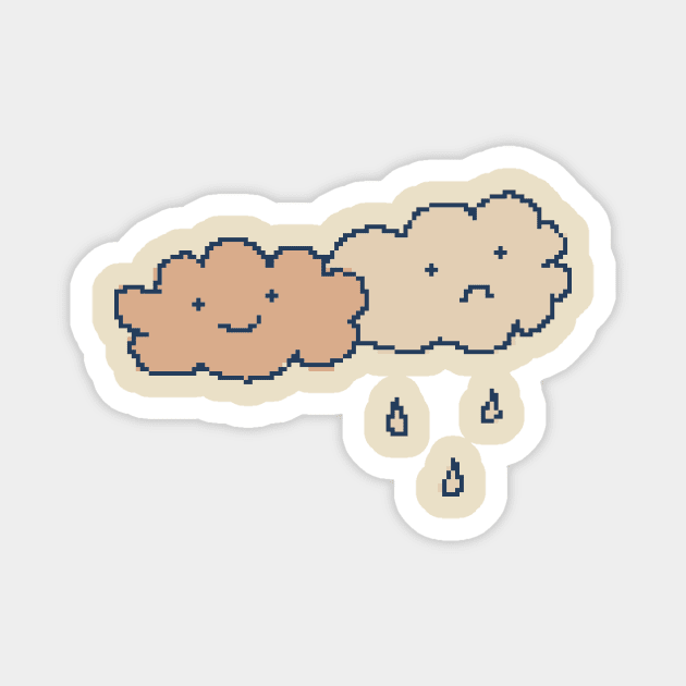 Moody Happy And Sad Clouds Pixel Art Magnet by pxlboy